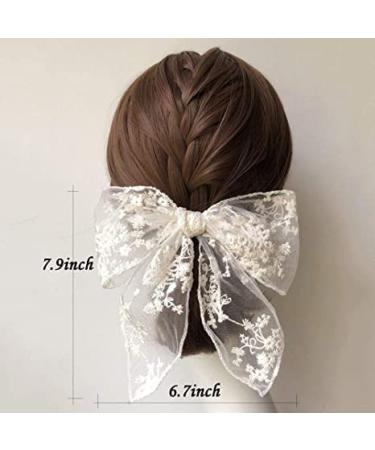 2 Pack Lace Large Hair Bows for Girls - Cute Hair Accessories for Wedding, Party, Beach - Butterfly Toddler Hair Clip Decor - Hair Scrunchies Included - Buy Online on GoSupps.com