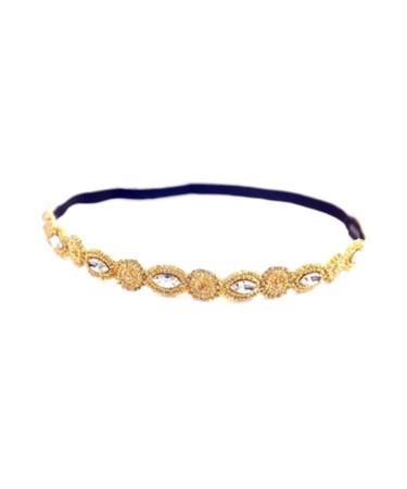 Fashion Handmade Crystal Rhinestone Beads Headband  Retro Style Elastic Hairband Jewelry Hair Accessories Headwraps for Women Girls Brides (Gold)