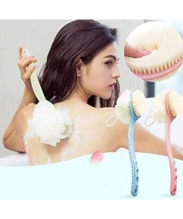 Dusenly 2 in 1 Bath Brush - Long Handle Exfoliating Loofah & Body Scrubber (Pink) | Multi-Functional Mesh Sponge for Spa-Like Shower Experience - International Shipping Available - Buy Online on GoSupps.com