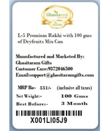 Ghasitaram Gifts Rakhi for Brother Rakhis Online - L-5 Premium Rakhi with 100 GMS of Dryfruits Mix Can - Buy Online on GoSupps.com