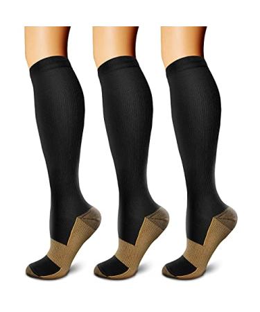 Copper Compression Socks (3 Pairs) 15-20 mmHg Circulation is Best Athletic & Daily for Men & Women, Running, Climbing Large-X-Large 01 Black/Black/Black