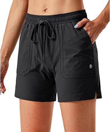 G Gradual Women's 5" Hiking Cargo Shorts Quick Dry Athletic Shorts for Women with Pockets for Golf Workout Walking Black Large