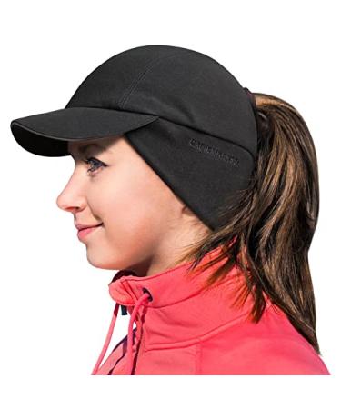 GADIEMKENSD Women's Winter Reflective Fleece Ponytail Hat with Drop Down Ear Warmer Black