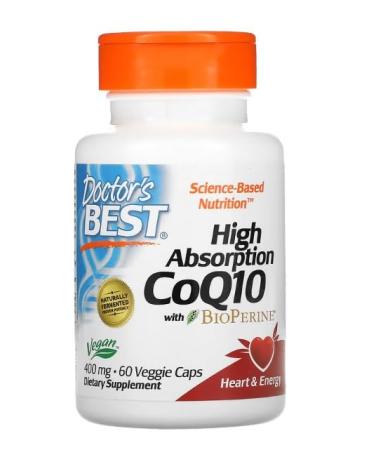 Doctor's Best High Absorption CoQ10 with BioPerine 400mg - 60 Vegetable Capsules - Cardiovascular Support and Antioxidant