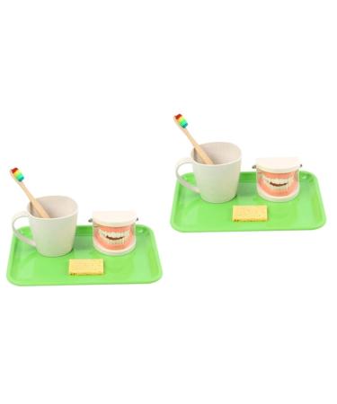 minkissy 2 Sets Toys For Early Dental Education Dentures Child Toiletries Wooden Reusable