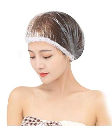 JQYXSS 100Pcs Disposable Shower Caps Waterproof Plastic Bath Caps  Elastic Hair Caps For Women  Kids at Spa  Home  Hotel  Salon (Transparent)