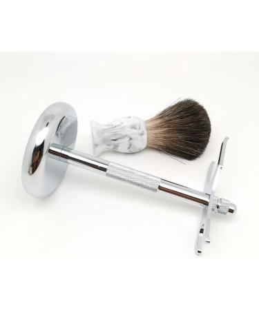 Buy NSNT Exquisit Silver Razor & Black Dachshaar Brush Set Premium Double-Edge Safety Razor Tools (2.9x6 inches) International Shipping Available - Buy Online on GoSupps.com