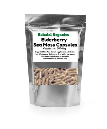 Behalal Organics Elderberry and Sea Moss - 100 Quick Release Capsules - Elderberries with Wildcrafted Sea Moss Vegan Capsules - Antioxidants - Supplement