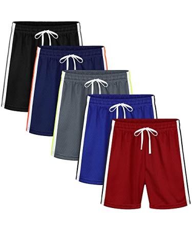 Resinta 5 Pack Toddler Boy's Mesh Shorts Quick Dry Performance Shorts Boys Athletic Shorts Stripe Basketball Shorts 4T Black Gray Navy Wine Red Royal Blue