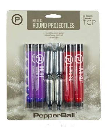 PepperBall Round Projectile Refill Kit, Includes 8G CO2 Cartidges, Inert & Live Rounds .68 Caliber, Compatible with TCP & Mobile Launchers