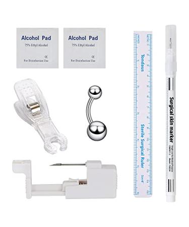 JOYTOYOU 7PCS Stainless Steel Disposable Stainless Steel Body Piercing Kit (Ear,Belly Button,Tongue, Eyebrow, Lip, Nose) Gauge Piercing Needles Kits for Women Men Belly piercing set