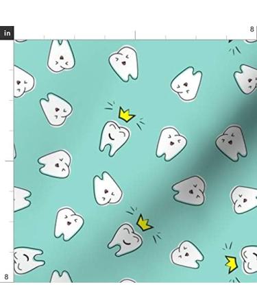 Spoonflower Fabric - Cute Dentist Design | Aqua Blue Velvet for Home Decor & Apparel | Dental Crown & Tooth Floss Fat Quarter - Buy Online on GoSupps.com