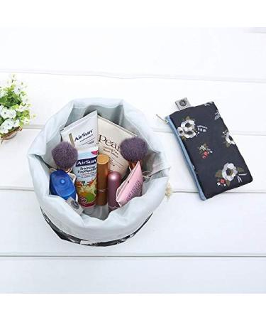 Xiangate Barrel Shaped Cosmetic Bag for Travel | Stylish White Flamingo Make-up & Brush Storage | Hangable Cultural Bags with Cord - Buy Online on GoSupps.com