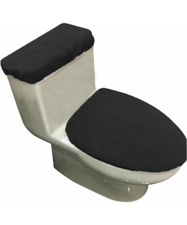 Madeals Flannel Toilet Lid and Tank Cover Set - Black Fabric - Buy Online on GoSupps.com