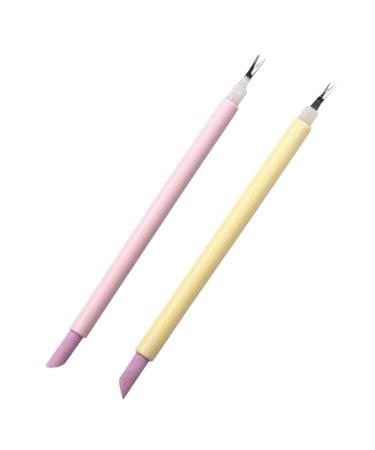 Lurrose 2pcs Stone Sanding Nail File Cuticle Trimmer Remover Pusher Dead Skin Callus Removal Fork Practical Nail Art Buffing Tools