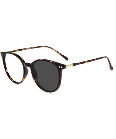 Firmoo Blue Light Blocking Reading Glasses 1.5 Photochromic Sunglasses for Women Men Anti Glare Anti Eyestrain Tortoise Round Computer Reader Glasses