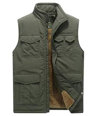Vcansion Men's Outdoor Casual Stand Collar Padded Vest Coat Small Army Green
