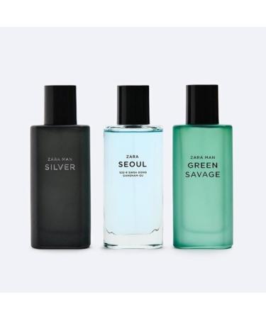 Zara Man Silver + Seoul + Green Savage Cologne for Men Fragrance Set EDT Eau De Toilette 3x 40 ML (1.35 FL OZ) - Buy Online on GoSupps.com