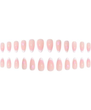 24Pcs French False Nails White Tip - Medium Length Almond Pink Press on Nails with Ballet Heart Design - Buy Online on GoSupps.com