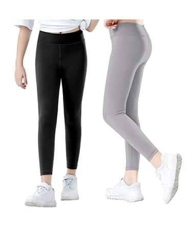 BIG ELEPHANT Girl's Athletic Yoga Leggings - Running Dance Tights Stretch Active Pants for Youth Kids 4-13 Years Black Grey 2 Pack 10-11 Years