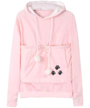 Angel zyj women sweater hoodies with cats dog bag pocket dog bag cat sweatshirt sweater hoodie hood hooded cat sweater bags long autumn winter big sizes pink l