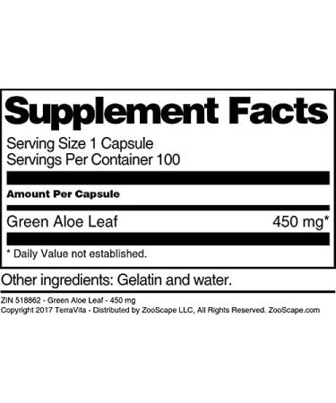Green Aloe Leaf - 450 mg (100 Capsules ZIN: 518862) - Buy Online on GoSupps.com