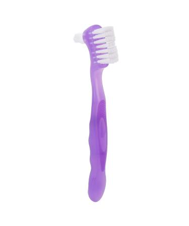 Cleaning brush for artificial teeth portable double-head prosthesis brush for the plaque removal with an ergonomic handle for prosthesis care at home while traveling (purple)