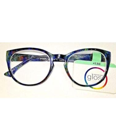 New Foster Grant Gloss Reading Glasses"Everly" Marbleized Blue Spring Hng +2.00