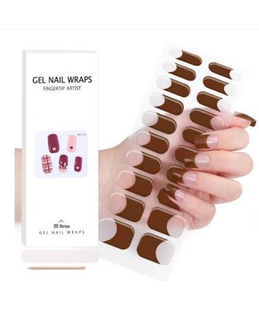 Semi Cured Gel Nails Strips - Nude Pink Gel Nail Stickers Nail Wraps Soft Self-Adhesive Gel Nail Strips for Nails French Tip (Dark Brown-French - BSS-0237) - Buy Online on GoSupps.com