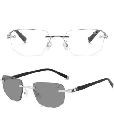 Buy Multifocus Rimless Reading Glasses for Men - Blue Light Blocking Photochromic UV Protection - Silver Size 2.0x - Buy Online on GoSupps.com