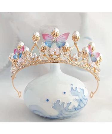 YOVECATHOU Girls Tiara Butterfly Princess Crown - Gold Pearl Rhinestone Headband for Halloween, Wedding, Birthday Party - Cosplay Costume Accessory - Buy Online on GoSupps.com