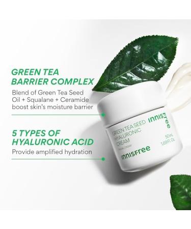 innisfree Green Tea Seed Hyaluronic Acid Cream with Skin Barrier Boosting Complex & Ceramide Hydrating Korean Face Moisturizer Available in Sets & Jumbo 1.69 oz. / 50 ml - Buy Online on GoSupps.com