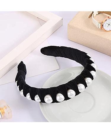 Black Velvet Pearl Headbands for Women - Wide Bandana Wrap with Hair Hoops - Buy Online on GoSupps.com