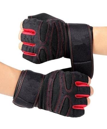 Carpal Tunnel Wrist Brace & Dumbbell Wristbands - Non-slip Half-Finger Sports Gloves for Strength Training (Red Large - Buy Online on GoSupps.com