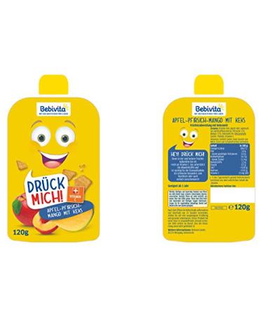 Bebivita Squeeze Me! Apple-Peach-Mango Pouch - 6 Pack (120g Each) | Healthy Baby Snack for International Shipping - Buy Online on GoSupps.com