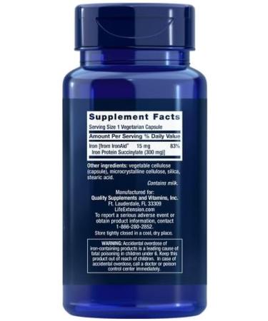 Life Extension Iron Protein Plus 300 mg - Supports Red Blood Cell & Protein Production - 100 Vegetarian Capsules - Buy Online on GoSupps.com