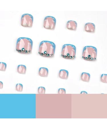 MENILITHS 24Pcs French Rhinestone Fake Toenails Press on Toe Nails Short Reusable False Toes Nails Artificial Beach Full Cover Toenail for Women and Girls - Buy Online on GoSupps.com