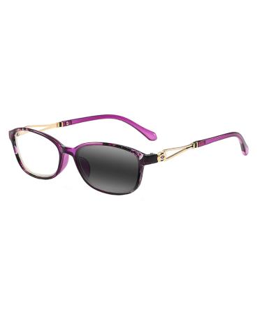 Near Far Multifocal Progressive Women's Mini Oval Blue Gray Pink Purple UV400 Transition Photochromic Reading Glass 0 distance 200 reading Purple