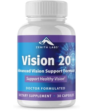 Vision 20 by Zenith Labs - Clinically Proven Lutein & Zeaxanthin - Zinc Citrate for Maximum Absorption - Support Eyesight at Near Distance, Far Distance, and Low Light - Buy Online on GoSupps.com