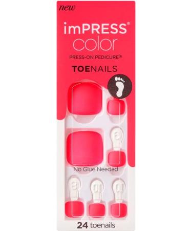 Impress Kiss Color Press-On Bright Matte Neon Hot Pink Pedicure Toe Nails IMT501X With Coffee 24 Count (Pack of 1)