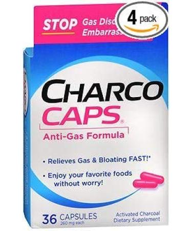 CharcoCaps Activated Charcoal Capsules - 36 Capsules Pack of 4