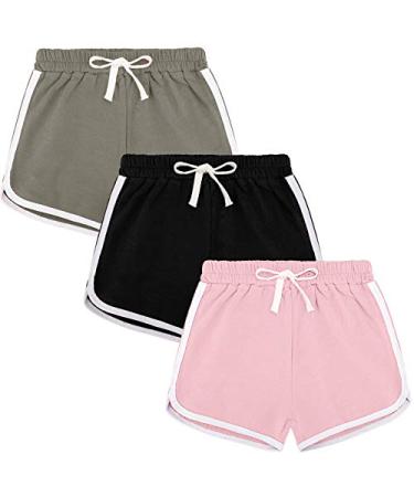 BOOPH 3 Pack Girls Athletic Shorts Cotton Workout Running Dance Dolphin Shorts Color D 10-12 Years