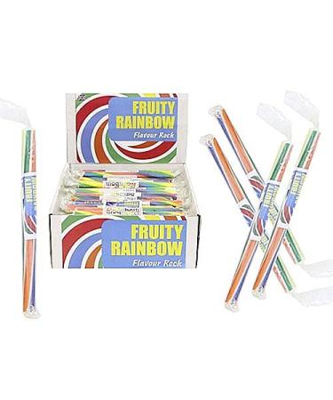 10 x Fruity Rainbow Flavoured Rock Sweets - 10 x Full Sized Sticks - 18cm each - Retro Sweets