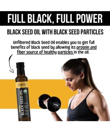 Organic Unfiltered RAWYA Black Seed Oil 250ml - Cold Pressed Nigella Sativa Oil in Glass Bottle - Buy Online on GoSupps.com