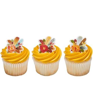 24 Fall Flowers and Feathers Cupcake Rings Toppers - Buy Online on GoSupps.com