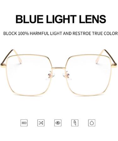 Blue Light Blocking Glasses | Oversized Square Frame for Men & Women | Anti Eyestrain Eyeglasses L3000A - Gold Metal Frame - Buy Online on GoSupps.com