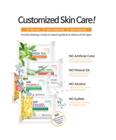 Epielle Makeup Remover Cleansing Tissues | Alcohol-Free | Cica | Removes Makeup & Mascara | 30 Count x 6 Value Pack - Buy Online on GoSupps.com