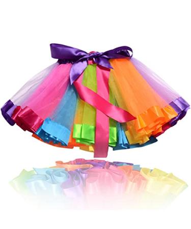 TWINKLEDE Women's Ballet Tulle Tutu Skirt Layered Rainbow Tutu Skirts Ribbon Party Dance Skirt for Women and Girls A a Rainbow