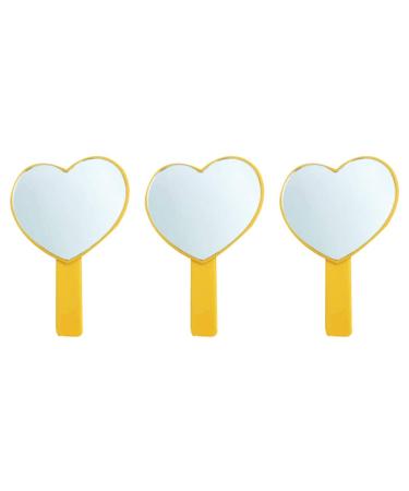 Minkissy Cosmetic Mirror Handheld Heart Shaped Cosmetic Mirror Portable Travel Mirror for Women 3 Pieces (Pink)