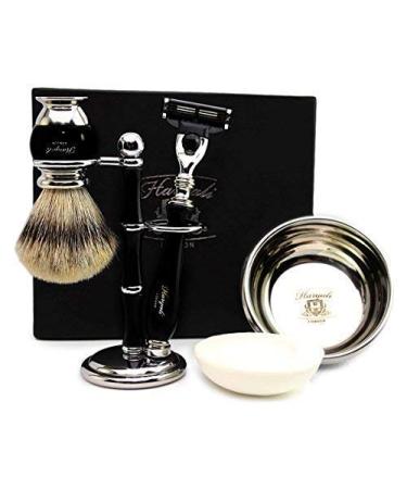 De security razor set for men .pure Remasuri Pointed roofs hairbrush contains safety razor black brush & holder lifesaver bowl & soap